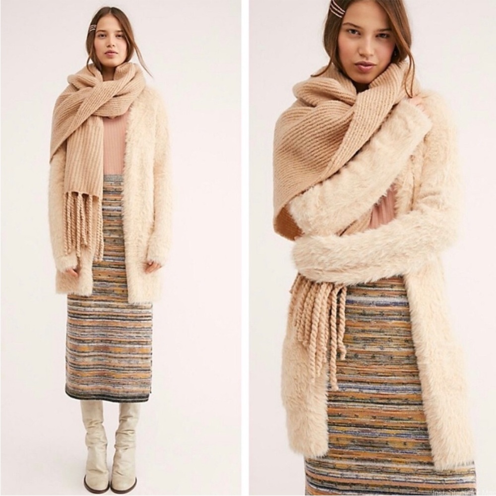 Free People Faux Fur Cardi Open Front Cardigan Sweater - Picture 9 of 16